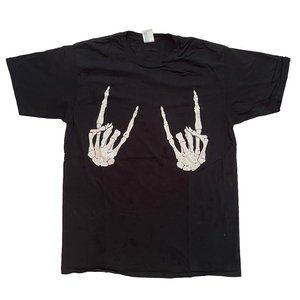 Vintage Skeleton Heavy Metal Devil Horn Hands T Shirt Size L